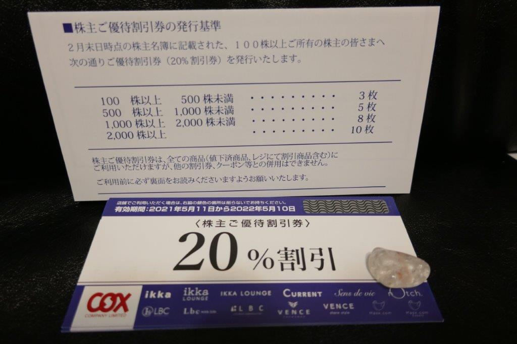 株主優待・到着！】コックス（9876）優待改悪で金券から割引券へ！株価は絶賛低迷中・・・